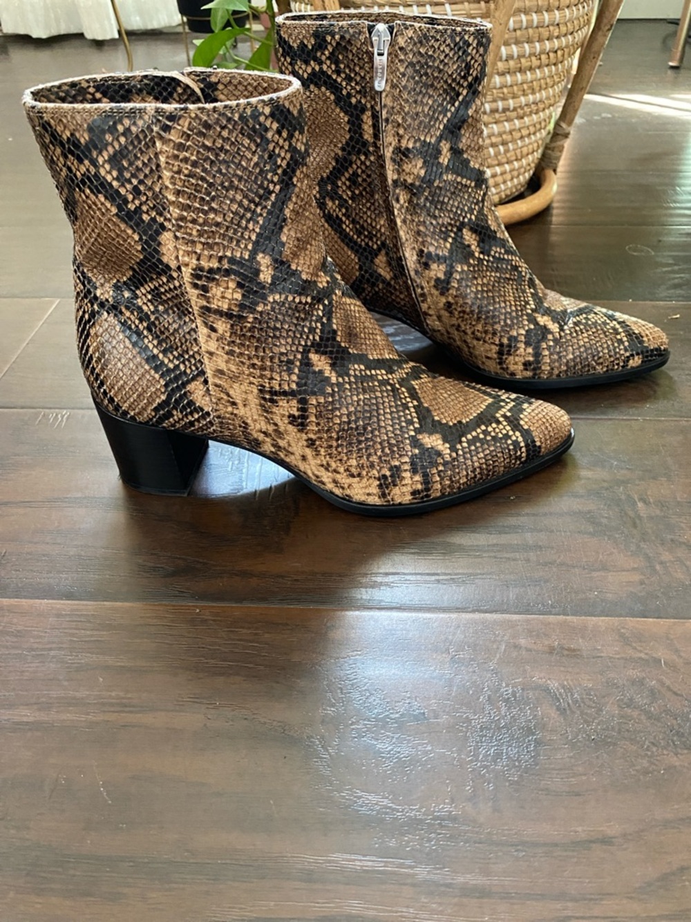 Margaux Leather Snake-Print Brown Ankle Boots with Block Heel - Women's - Picture 2 of 9
